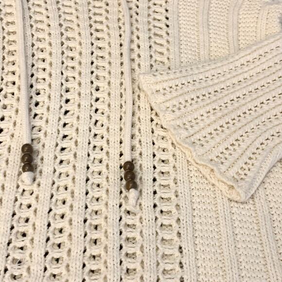 American Eagle Womens Sweater Large Cream Hooded Open Cable Knit Crochet Hoodie - Picture 4 of 11